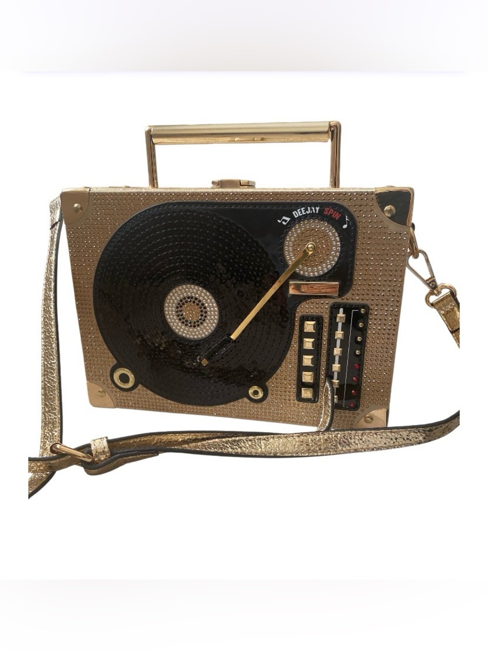 ALDO Djrazzle Gold Record Player Crossbody Bag Novelty Clutch